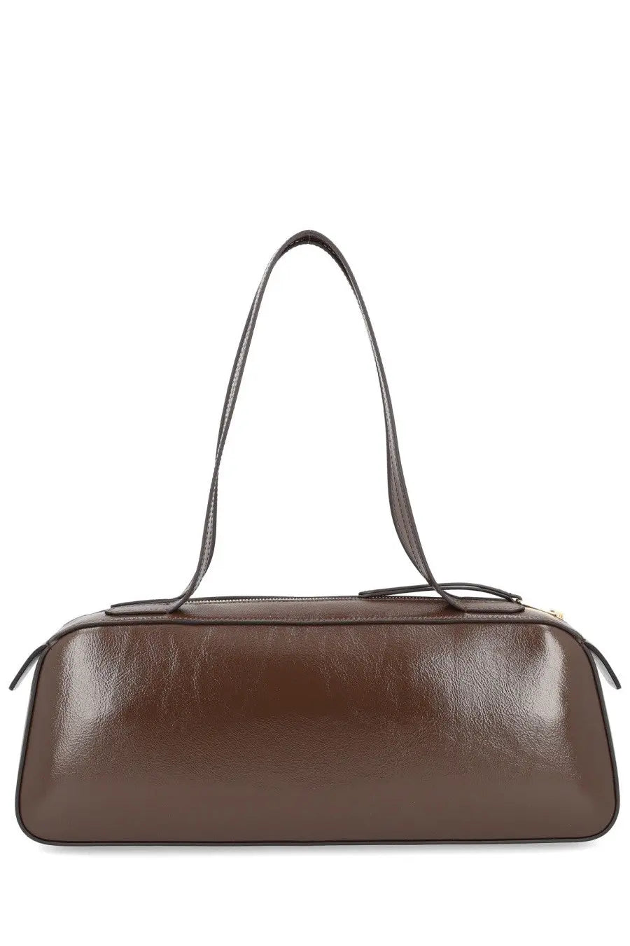 Khaite women’s brown leather handbag simona with sleek elongated design and matching shoulder strap