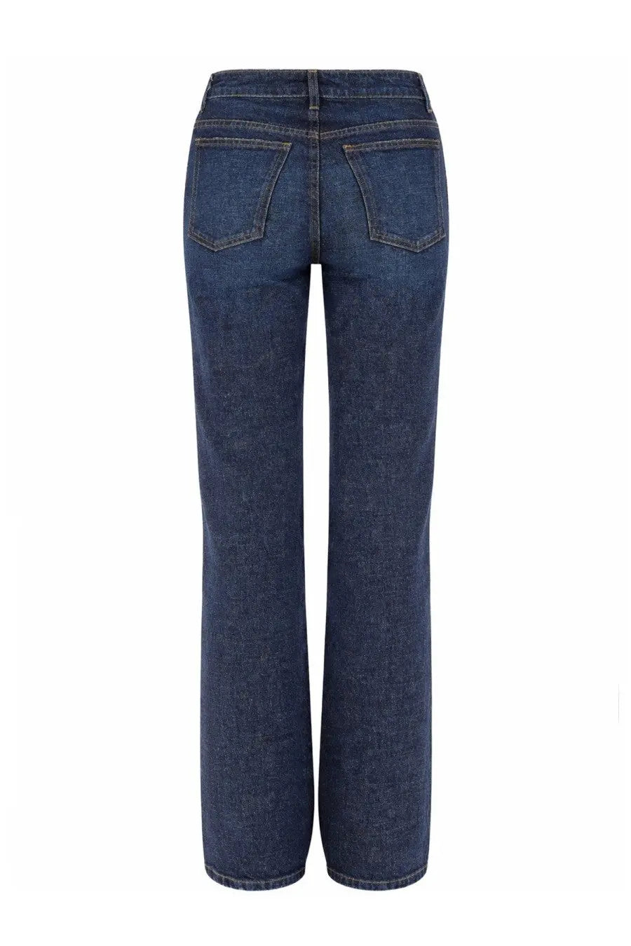 Khaite women’s jeans danielle blue in dark blue denim with a straight-leg cut and classic back pockets shown from the back