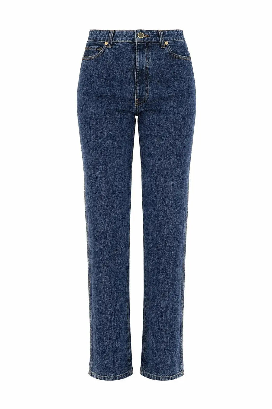 Khaite women’s jeans danielle blue high-waisted straight-leg denim jeans in medium blue wash with fading and reinforced stitching