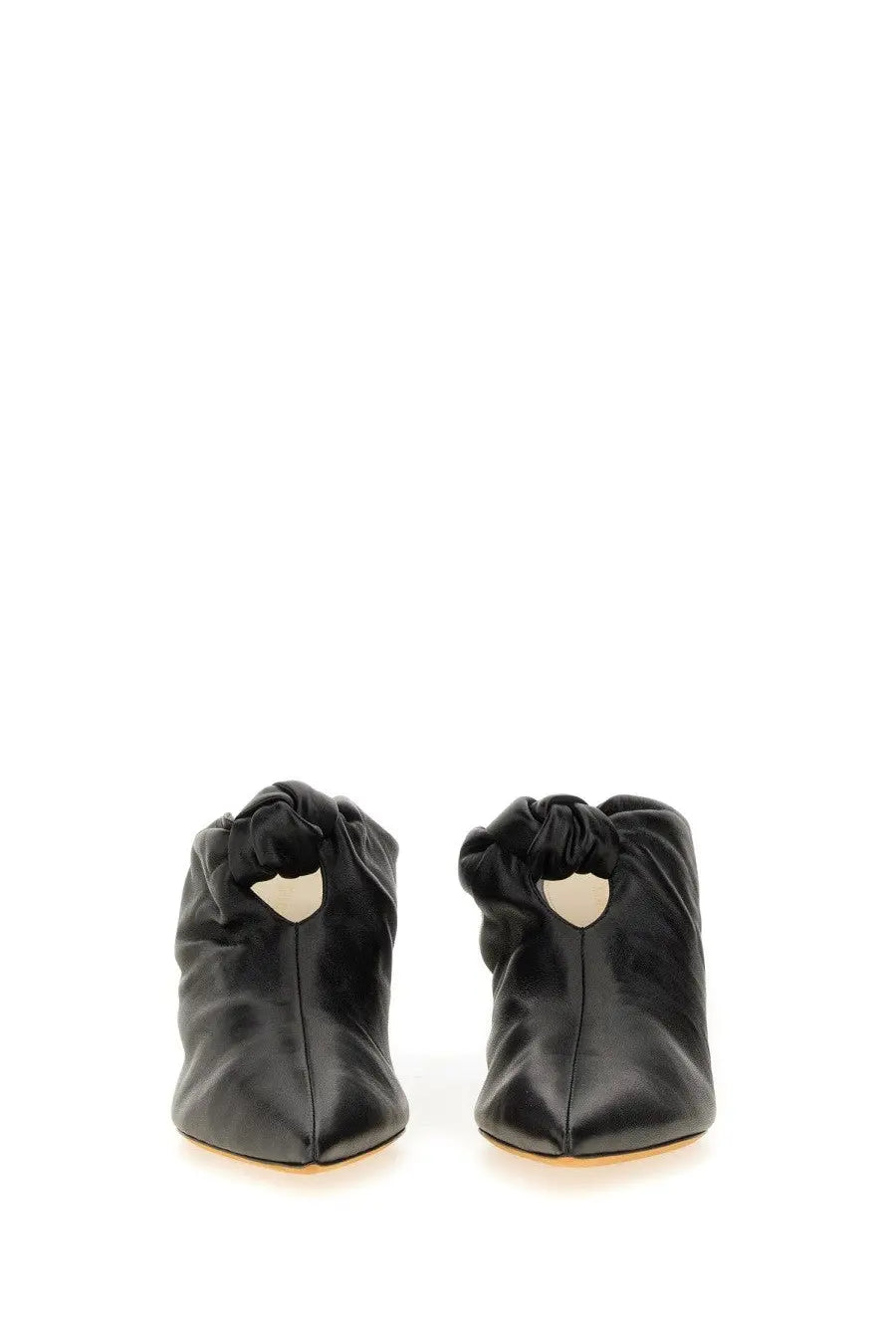 Khaite womens mule the rowan black black leather ankle boots with gathered knotted detail and pointed toe