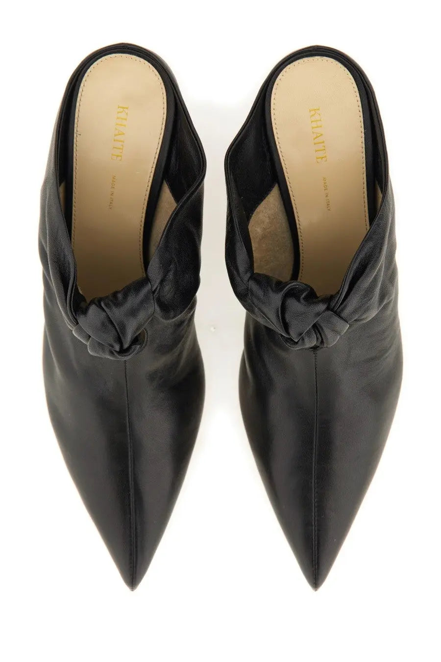 Khaite women’s mule the rowan black black leather mules with knotted bow detail at the front