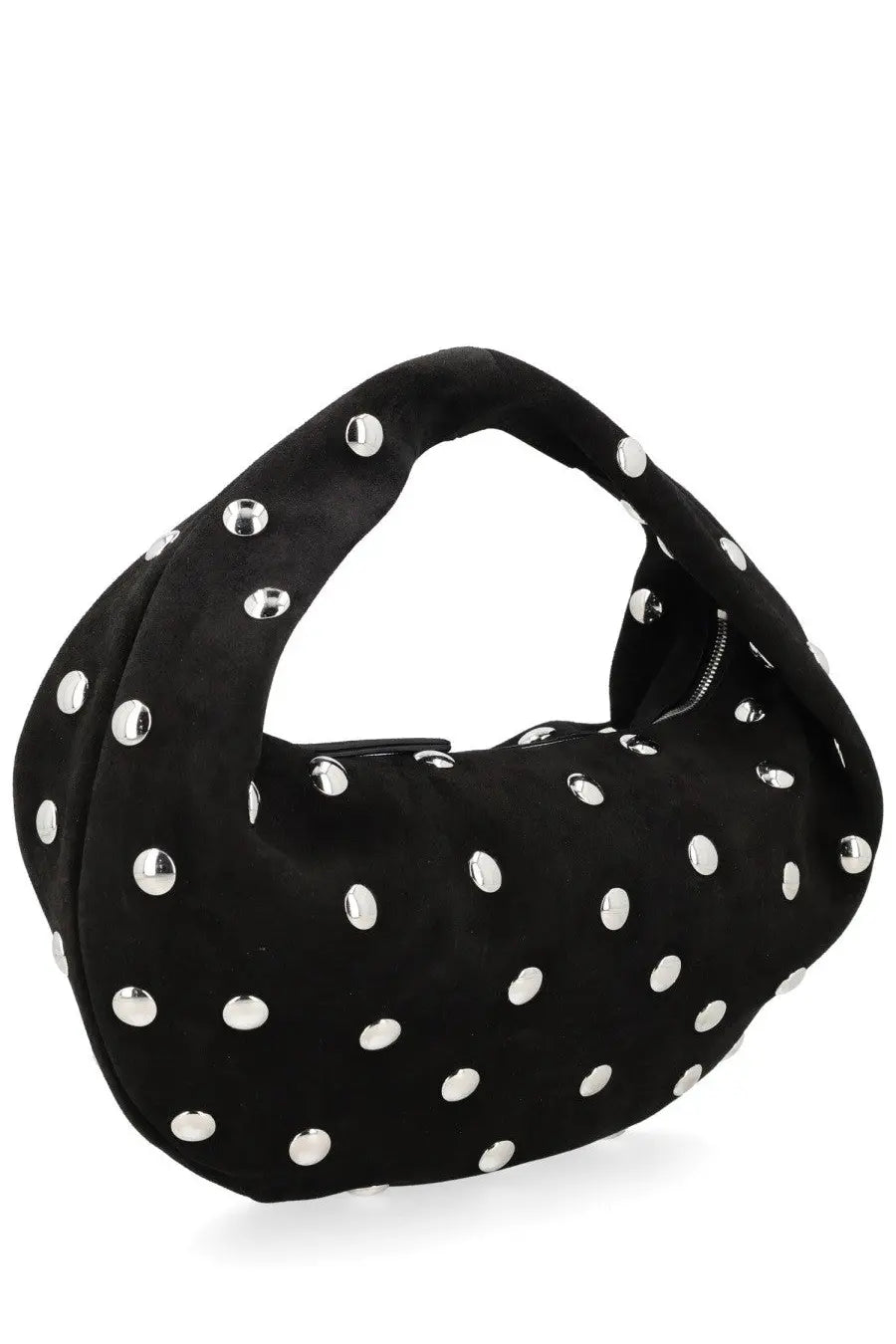 Khaite women’s olive medium hobo bag in black suede with silver toned circular studs detailing