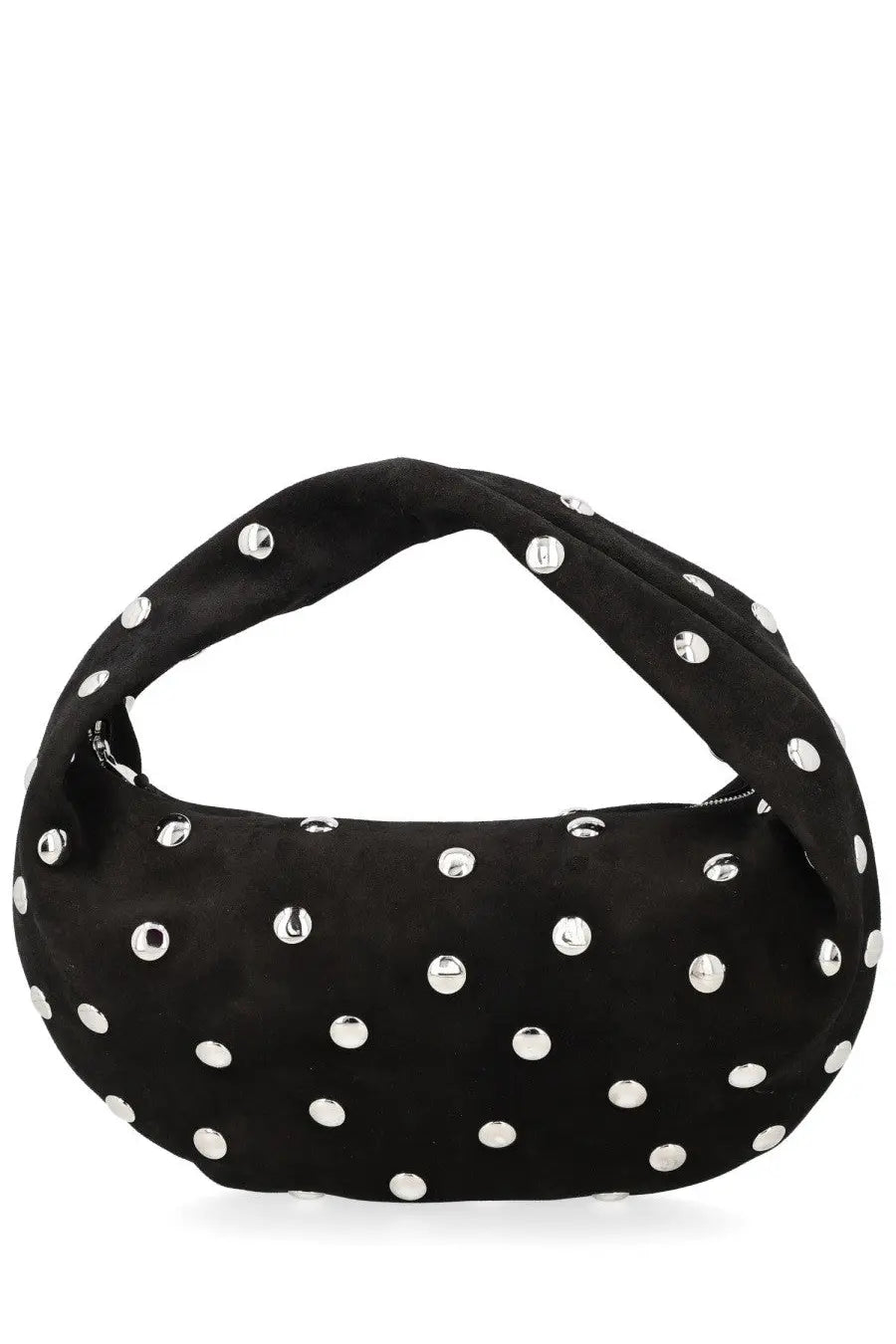 Khaite women’s olive medium hobo bag black suede with silver-toned studs in polka-dot pattern