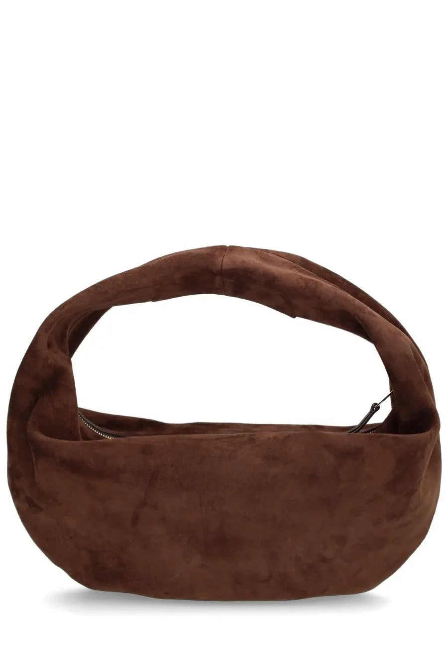 Brown suede khaite women’s olivia bag with twisted handle design suitable for stylish everyday use