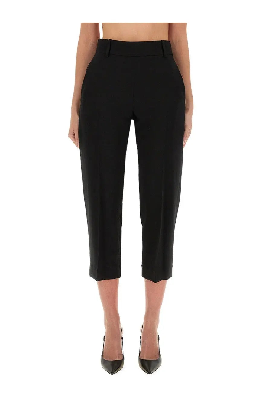 Khaite women’s pants cam black cropped trousers with a sleek tailored fit and clean lines in black