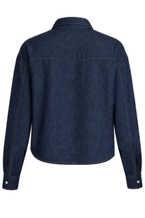 Khaite women’s dark blue denim shirt with classic collar and buttoned cuffs in grenon blue color