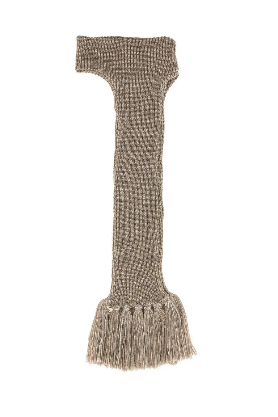 A beige knitted scarf with textured weave and fringe detailing for kijima takayuki men’s knitted ear band grey product