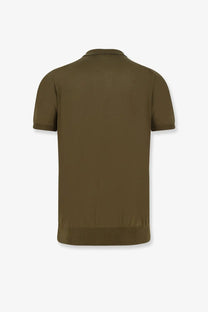 Kiton men’s olive green cotton polo shirt with short sleeves ribbed collar and hem for casual wear