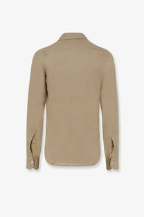 Beige kiton men’s linen shirt with long sleeves button-down front classic collar and neatly finished cuffs