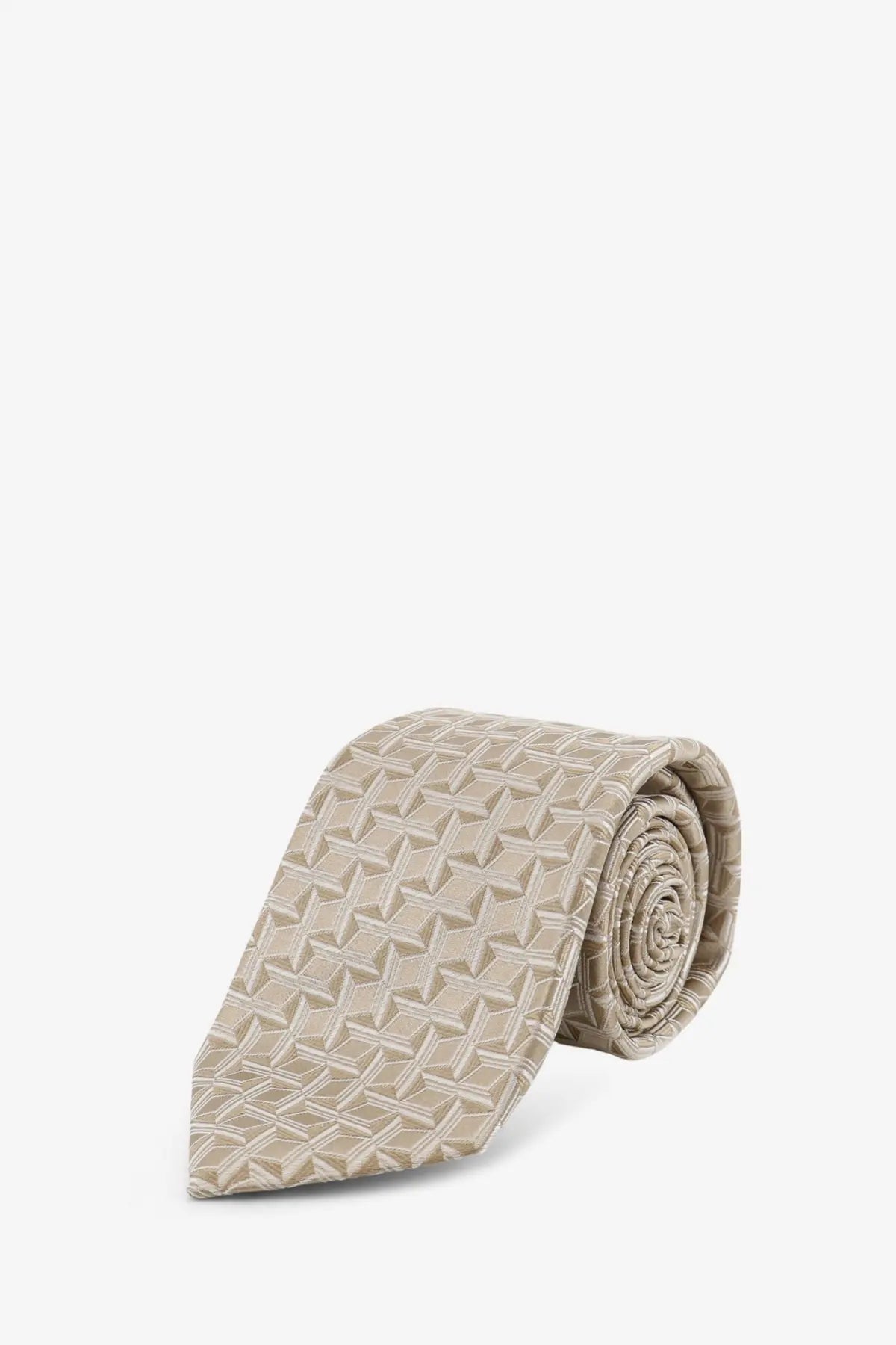 Beige silk Kiton men’s tie with a subtle geometric pattern for formal and business wear