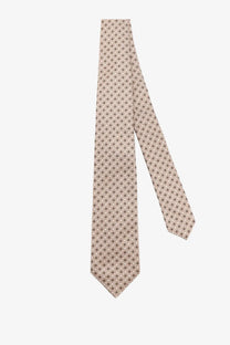 Beige Kiton men’s silk tie with muted gray and black geometric pattern made of silk for formal wear