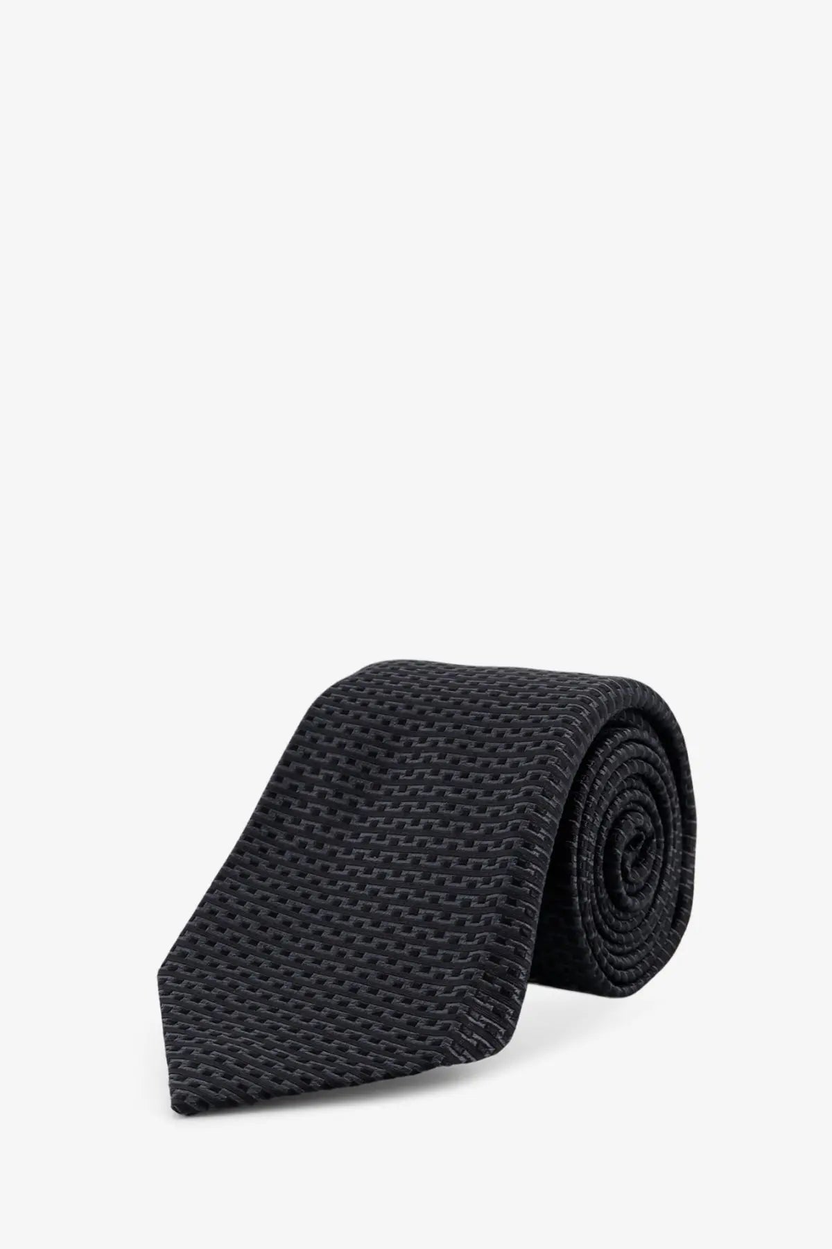 Kiton men’s silk tie in black woven silk with a subtle textured pattern for formal wear