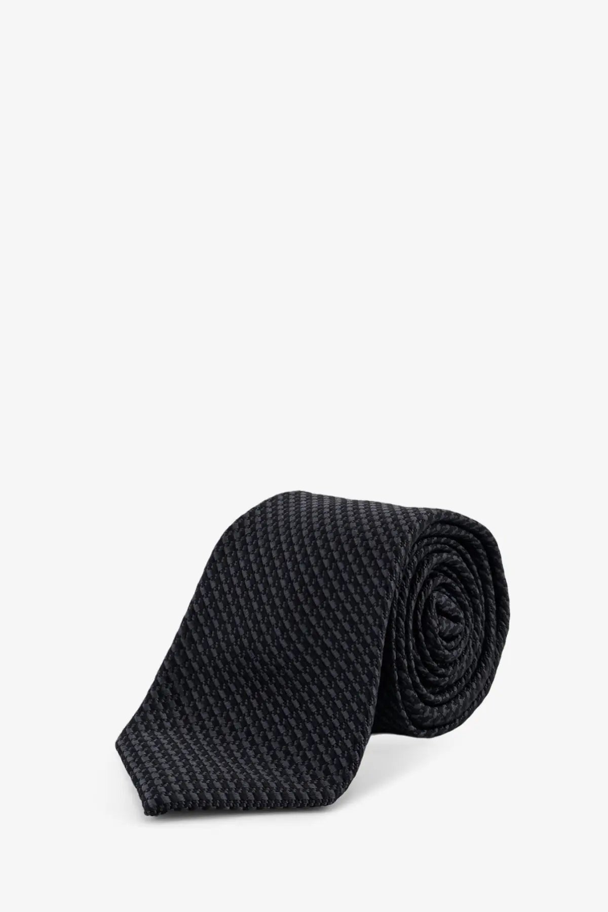Kiton men’s black woven silk tie with a subtle textured pattern and multicolor accents
