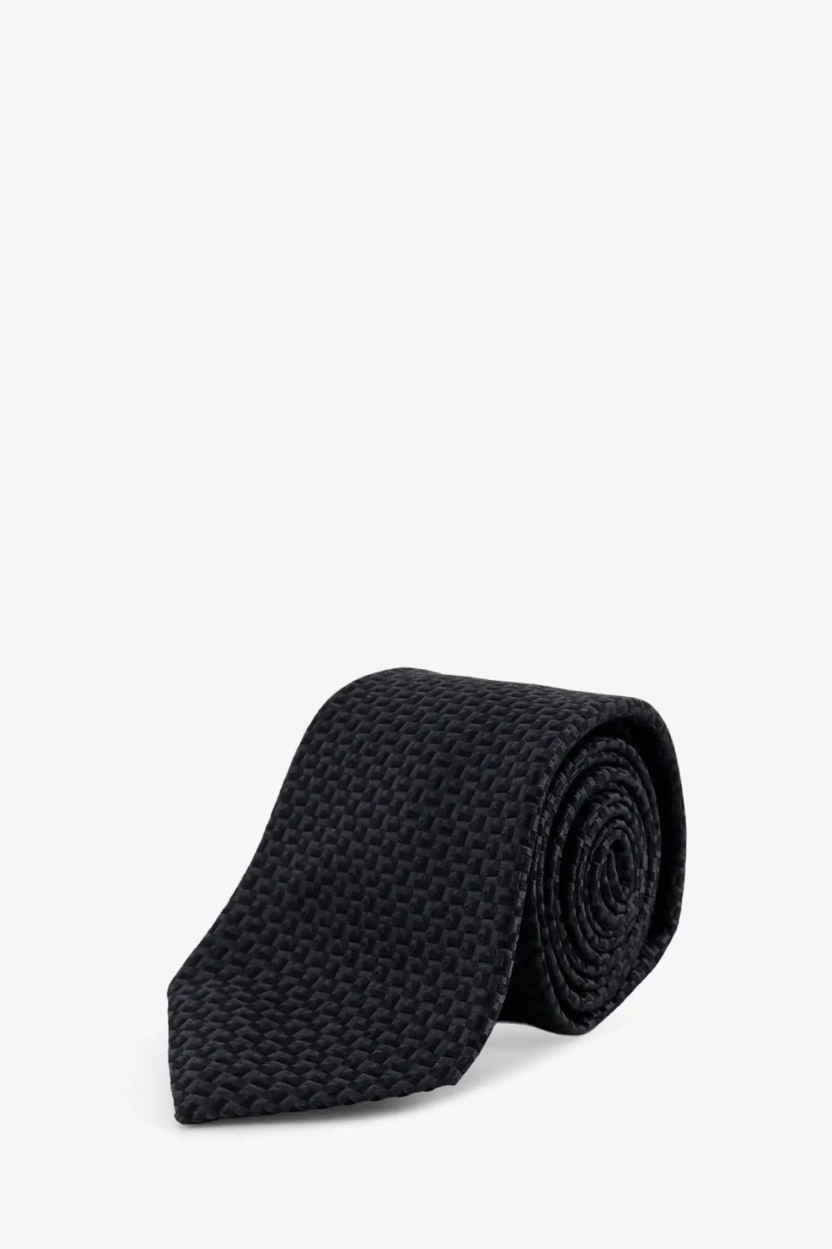 Kiton men’s silk tie in black woven silk with a subtle textured pattern for formal wear