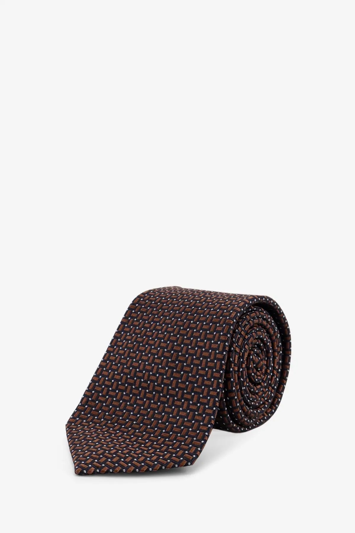 Kiton men’s silk tie in dark brown woven pattern with subtle black and white accents for formal wear