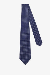 Kiton men’s silk tie navy blue with a subtle pattern of small white crosses multicolor design