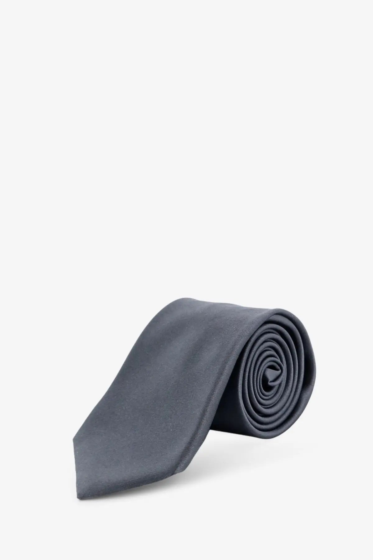 A sleek dark gray multicolor silk tie by Kiton with smooth texture and subtle sheen for men