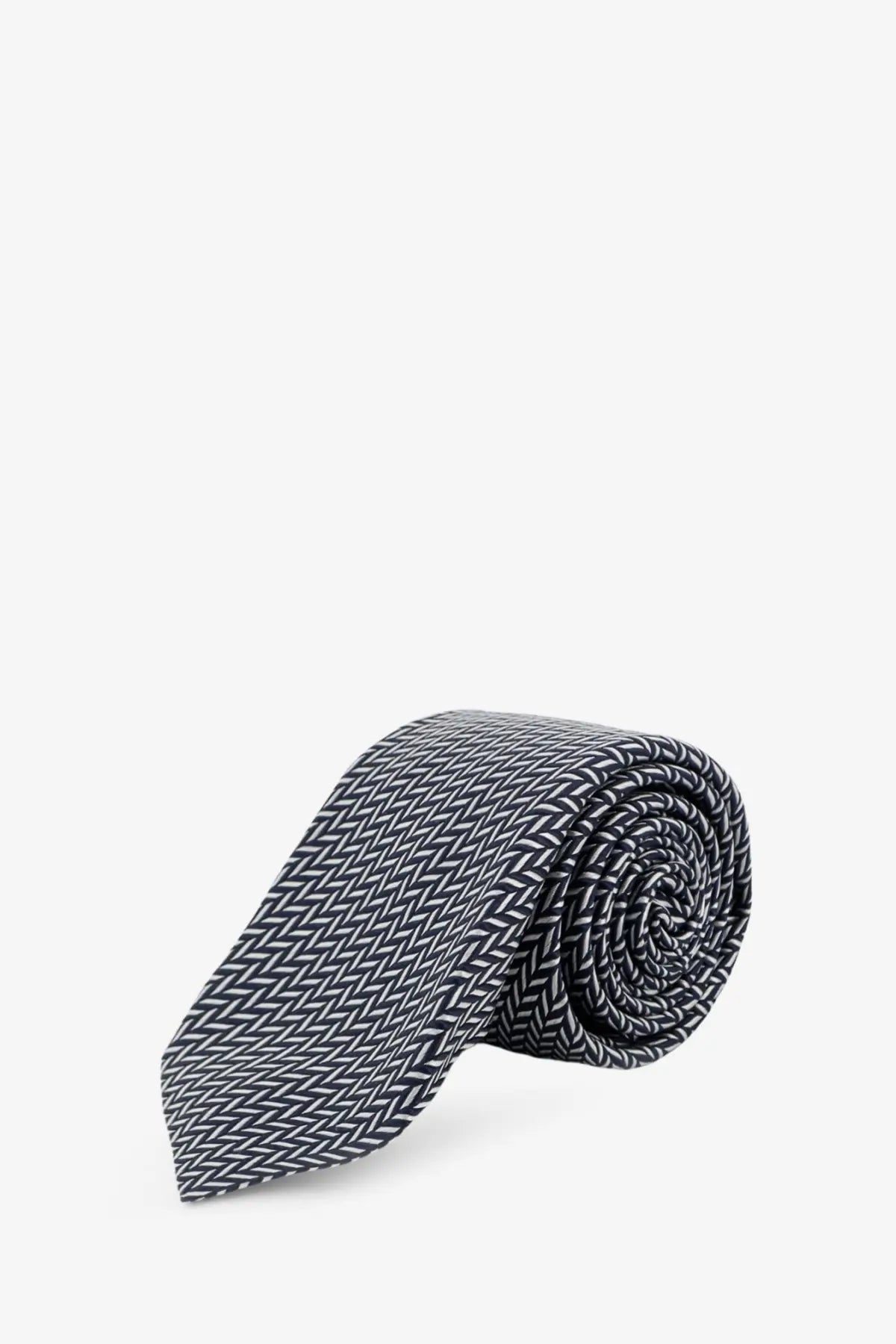 A kiton men’s silk tie in dark gray with a subtle white herringbone pattern for formal wear