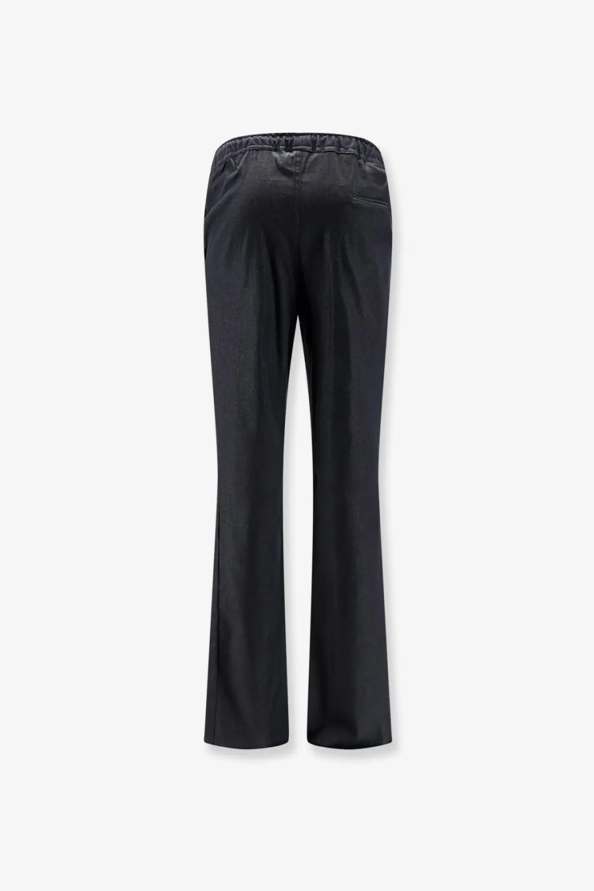 Black satin-like flared Kiton men’s stretch cotton trousers with elastic waistband for a comfortable fit
