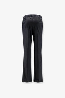 Black satin-like flared Kiton men’s stretch cotton trousers with elastic waistband for a comfortable fit