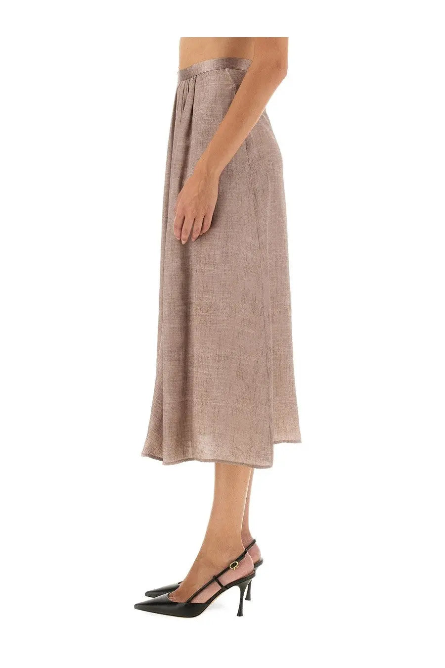 Kiton women’s midi skirt in muted rose gold with pleats textured weave and matching satin waistband