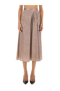 Kiton women’s midi skirt in muted rose gold with pleated texture and matching satin waistband