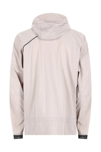Beige Klättermusen men’s giacca Nal hooded jacket with black trim along seams and cuffs for outdoor use