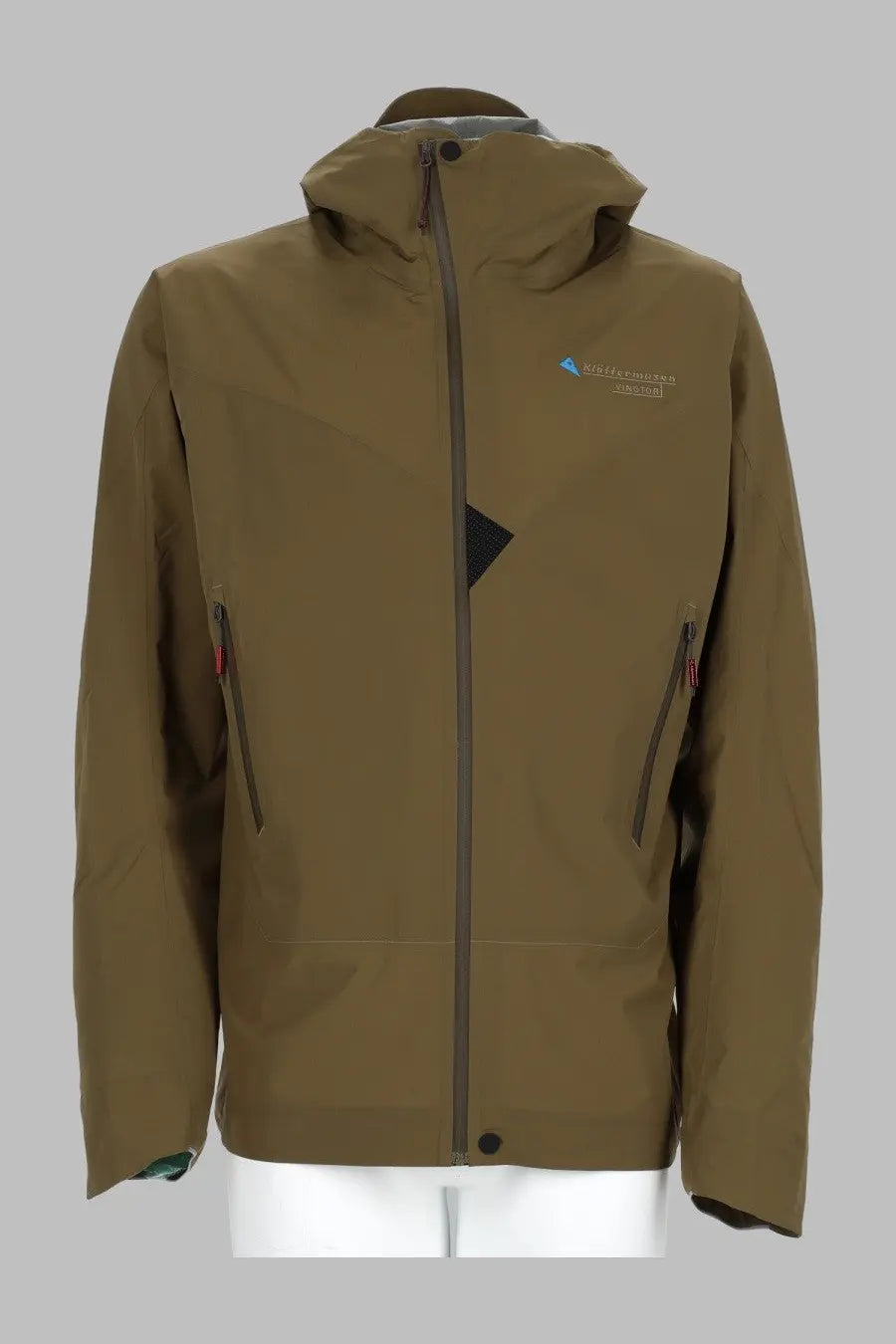 KläTtermusen men’s giacca Vingtor green waterproof olive hiking jacket with hood and zippered pockets