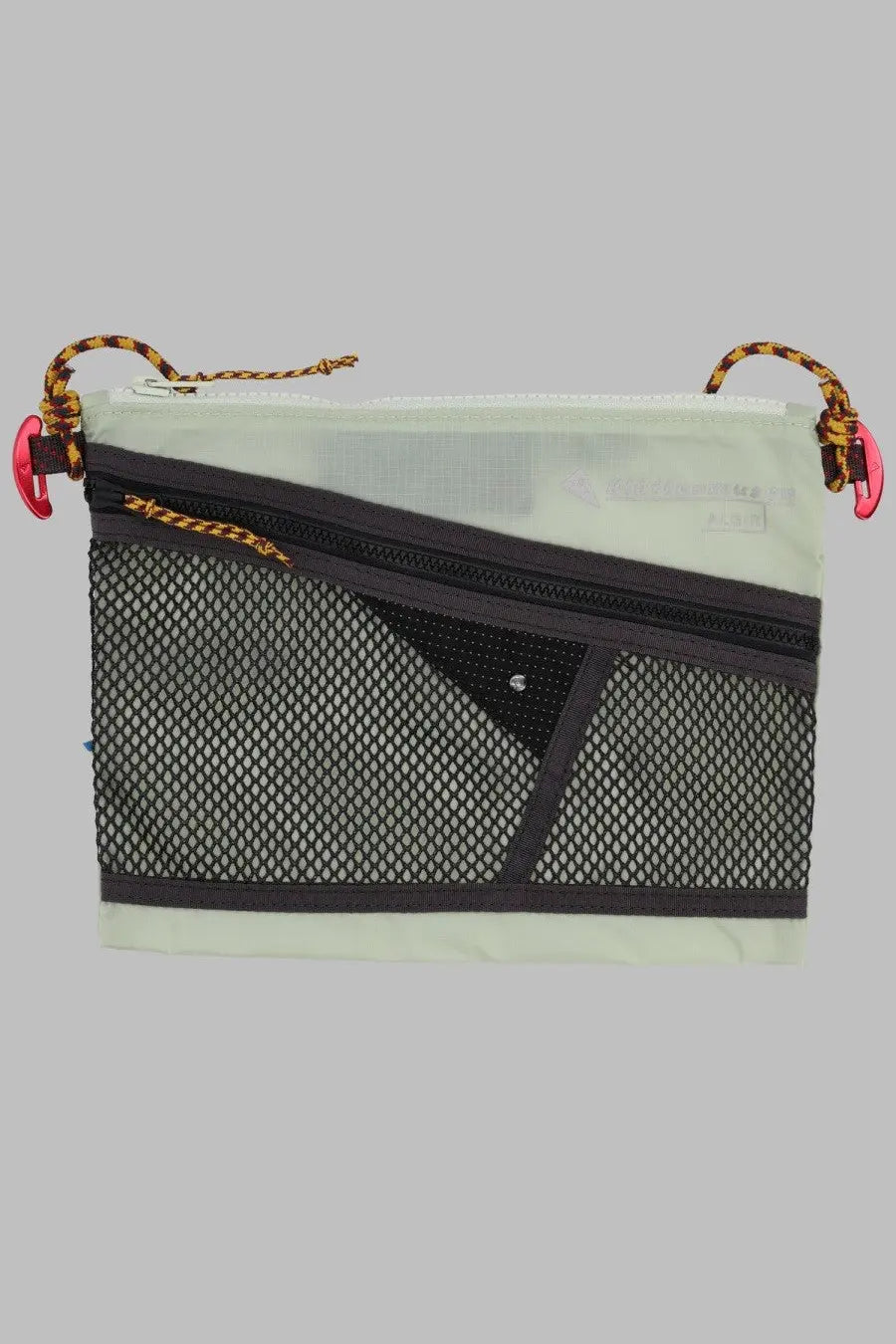 KläTtermusen women’s borsa algir medium green mesh pouch with translucent mint green and black diagonal zipper design