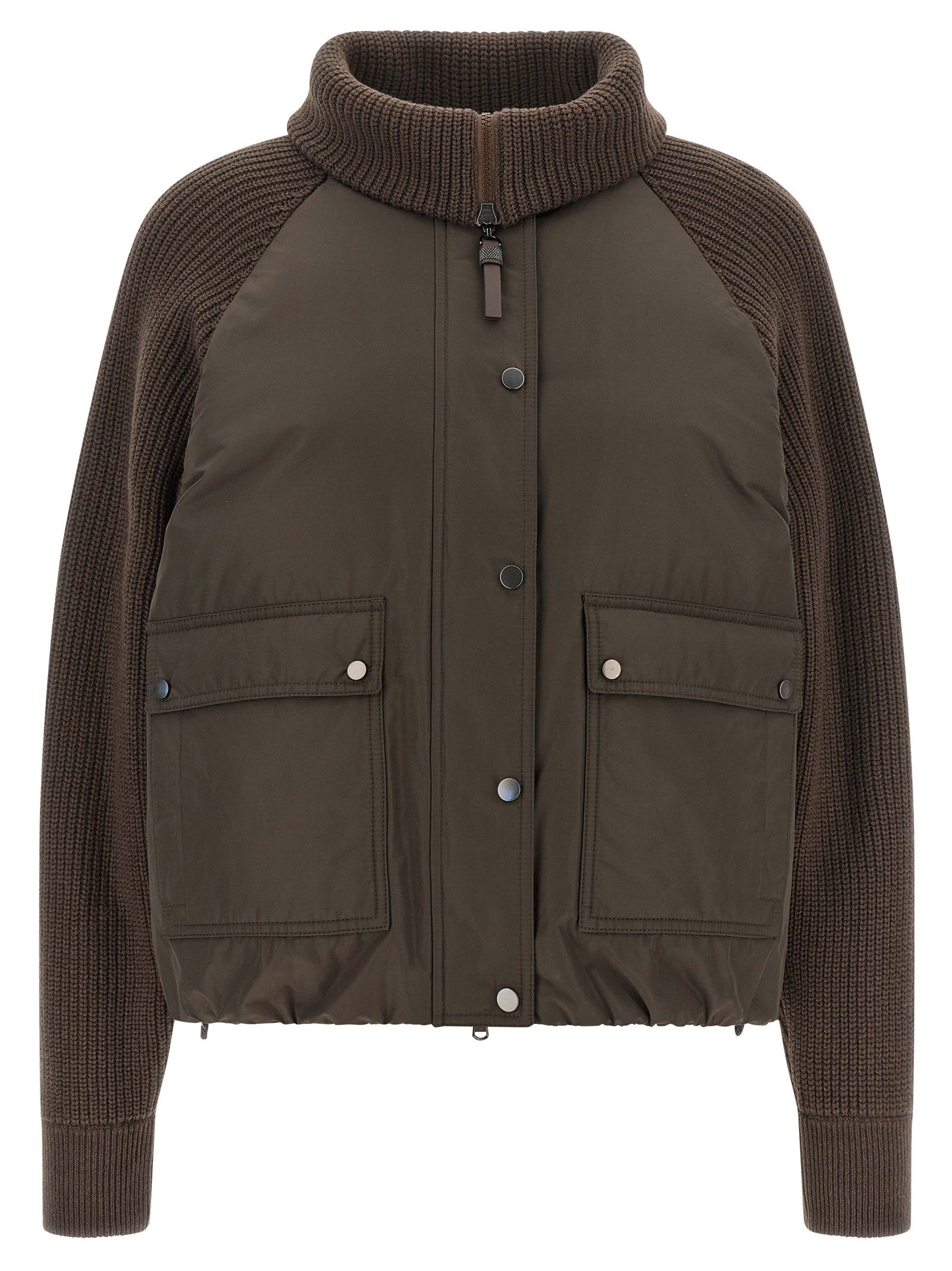 Brunello Cucinelli Knit Insert Down Jacket Brown