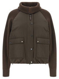 Brunello Cucinelli Knit Insert Down Jacket Brown