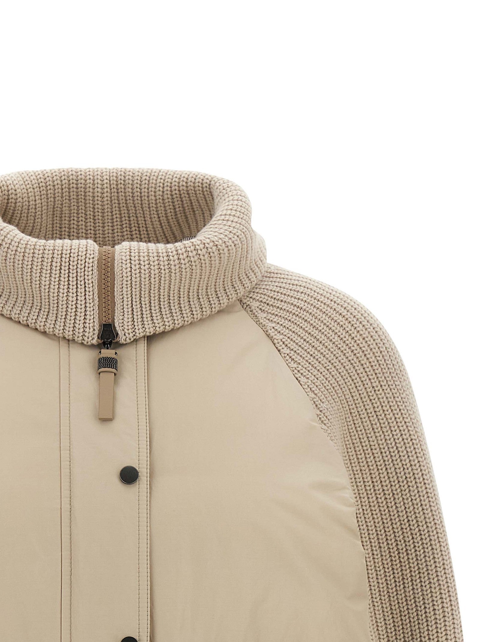 Brunello Cucinelli Knit Insert Down Jacket Beige