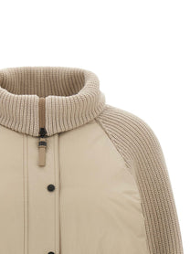 Brunello Cucinelli Knit Insert Down Jacket Beige