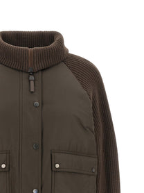 Brunello Cucinelli Knit Insert Down Jacket Brown