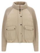 Brunello Cucinelli Knit Insert Down Jacket Beige