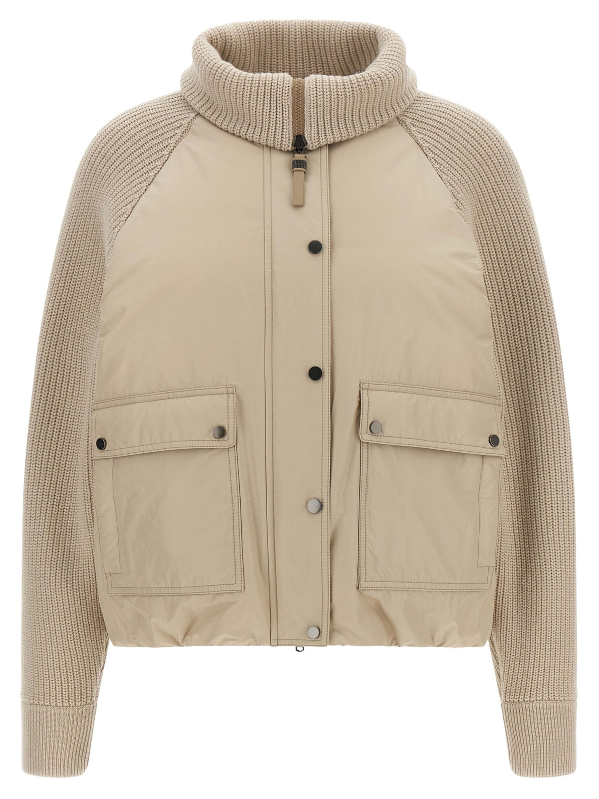 Brunello Cucinelli Knit Insert Down Jacket Beige