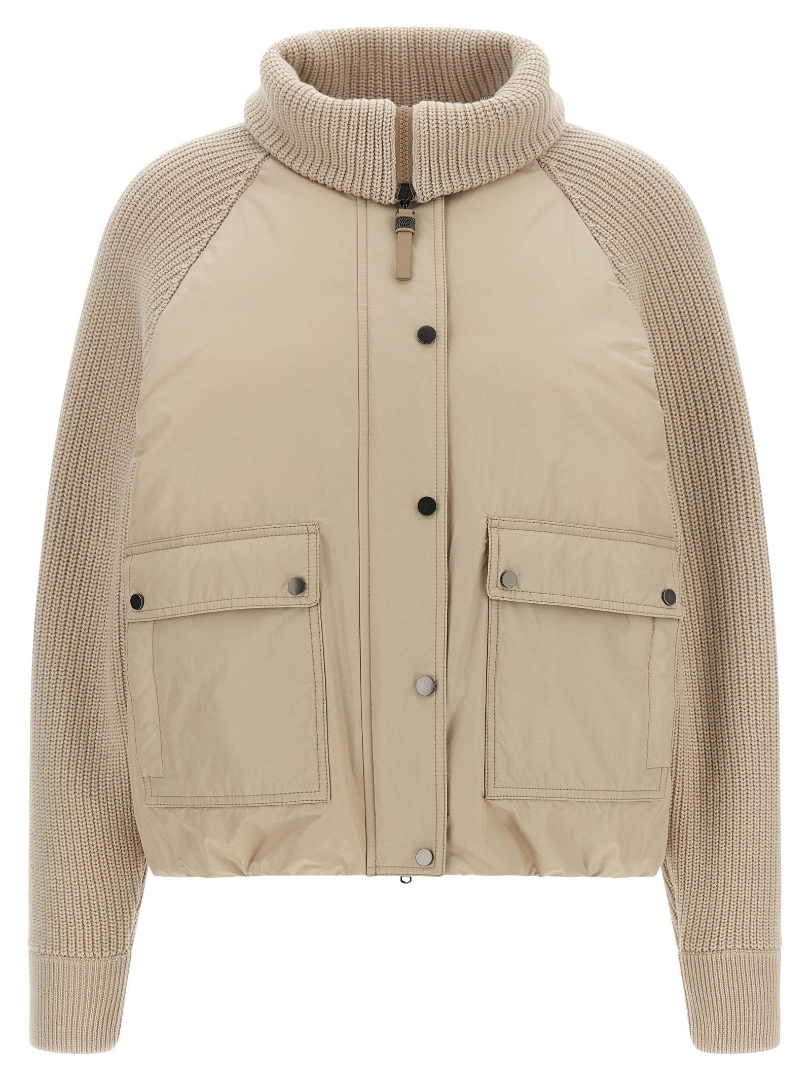 Brunello Cucinelli Knit Insert Down Jacket Beige