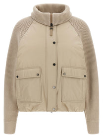 Brunello Cucinelli Knit Insert Down Jacket Beige