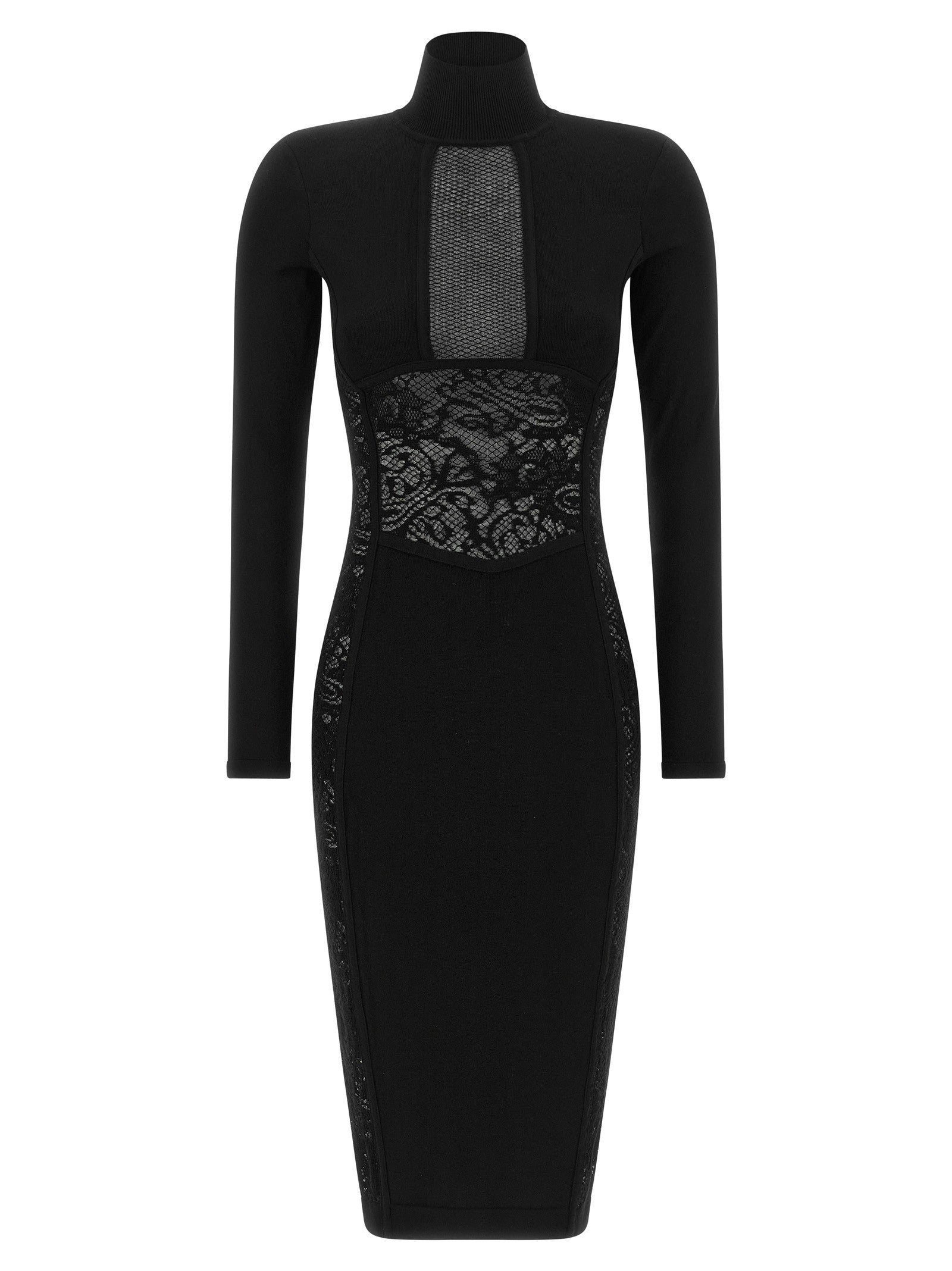 Elisabetta Franchi Knitted and Lace Dress Black