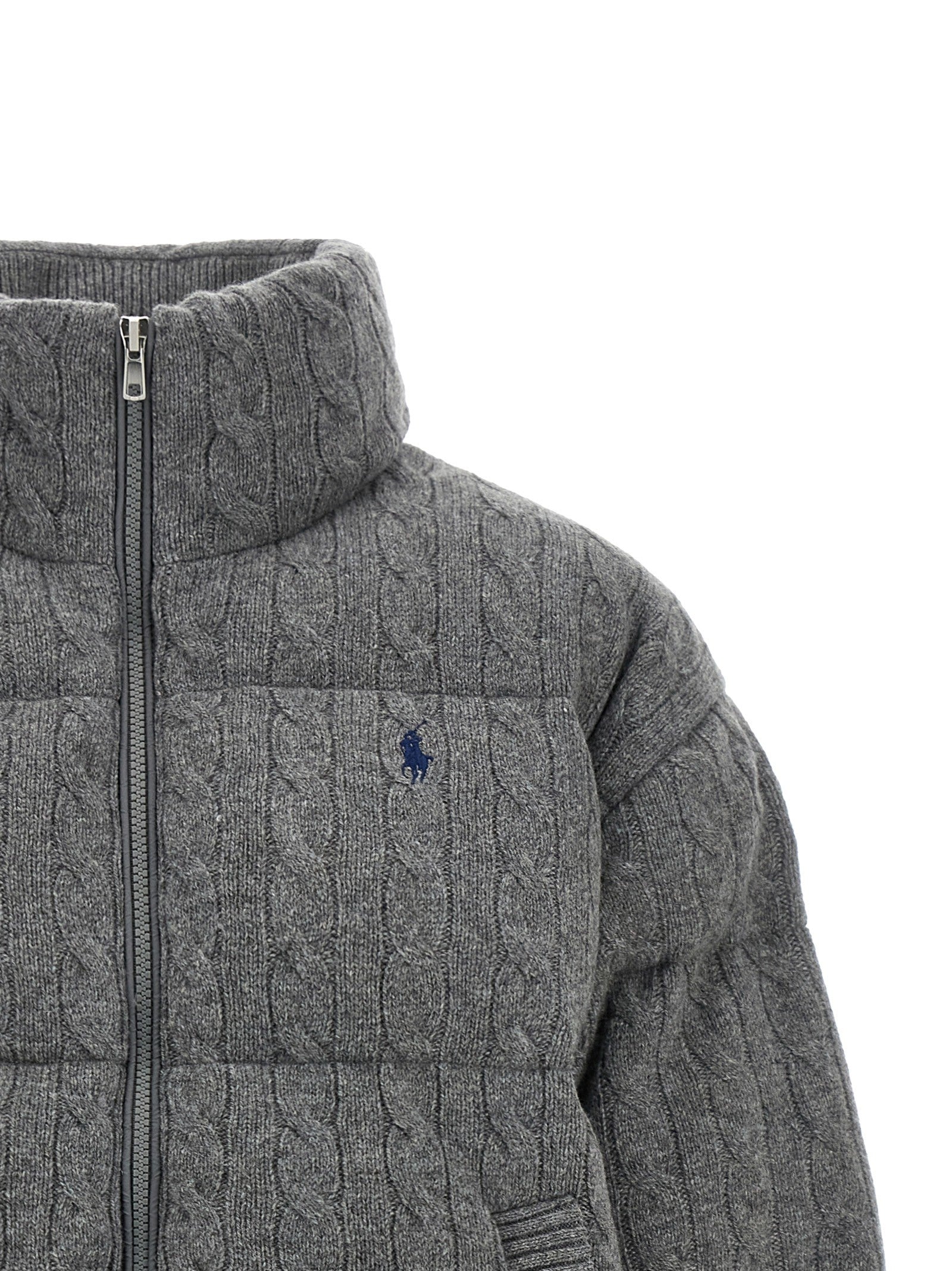 Polo Ralph Lauren Knitted Braided Down Jacket Grey