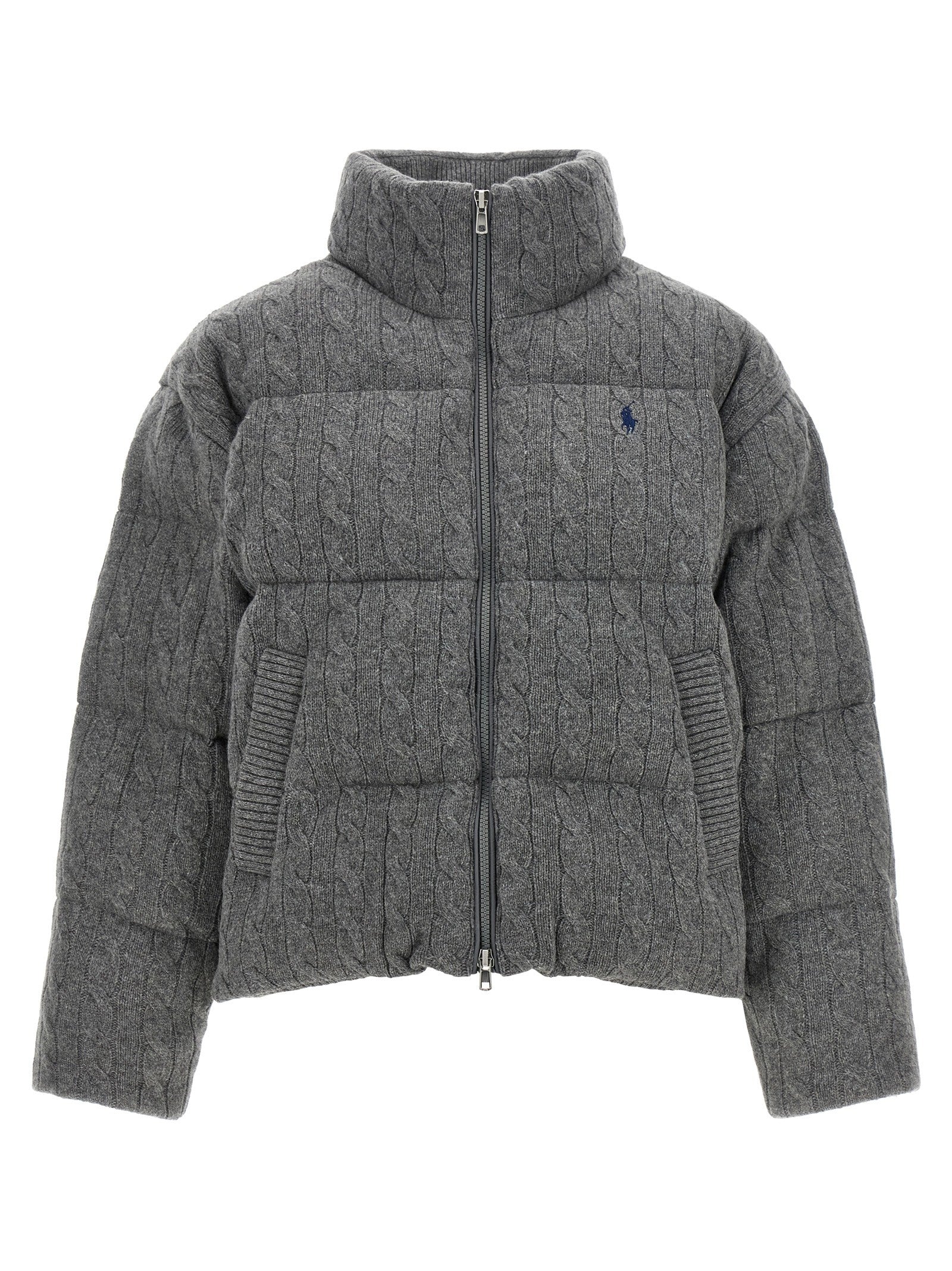 Polo Ralph Lauren Knitted Braided Down Jacket Grey
