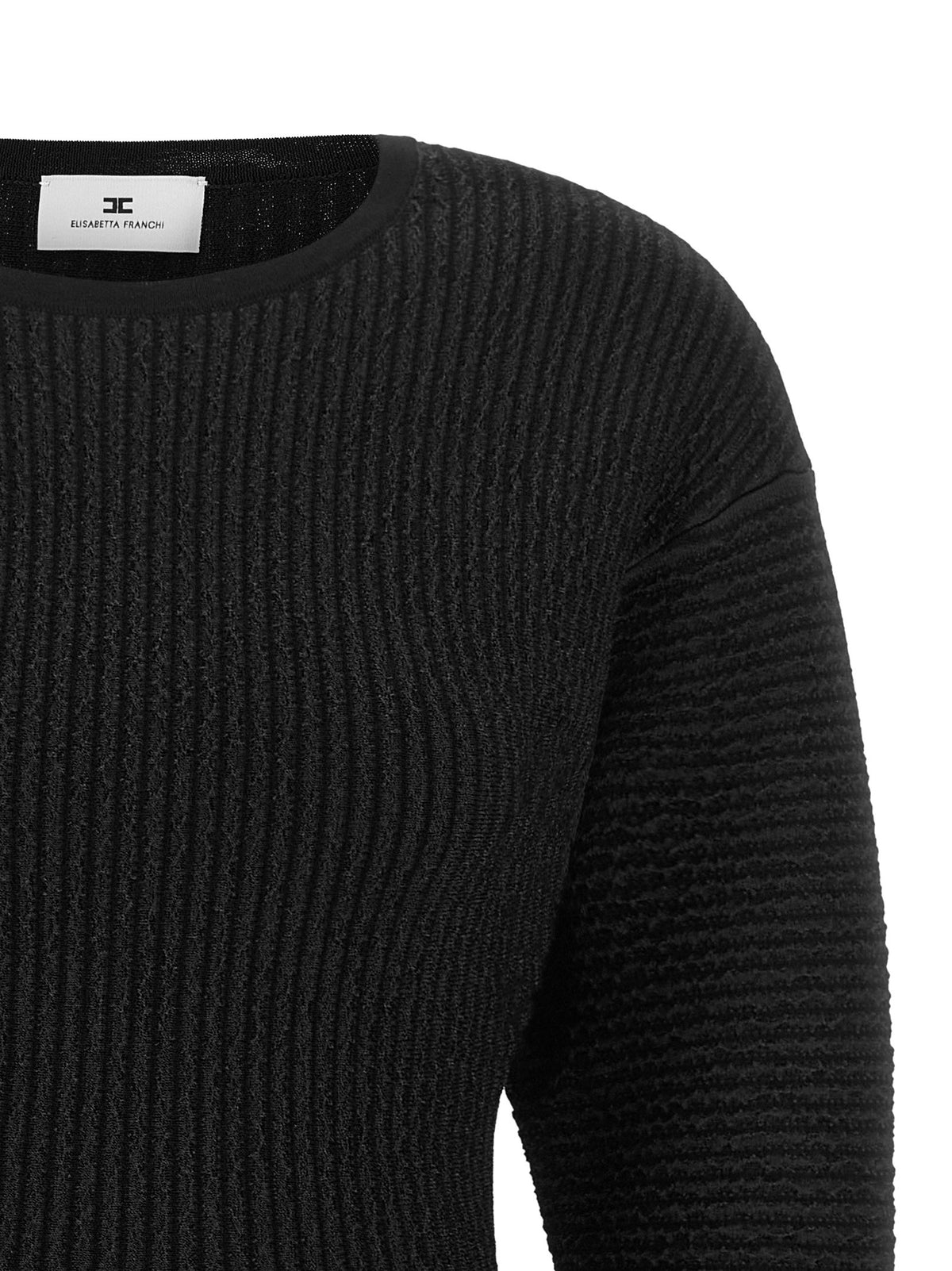 Elisabetta Franchi Knitted Pleated Dress Black, view 3