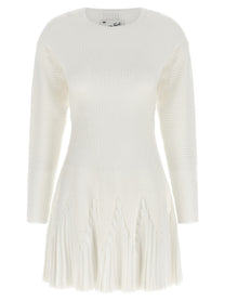 Elisabetta Franchi Knitted Pleated Dress White
