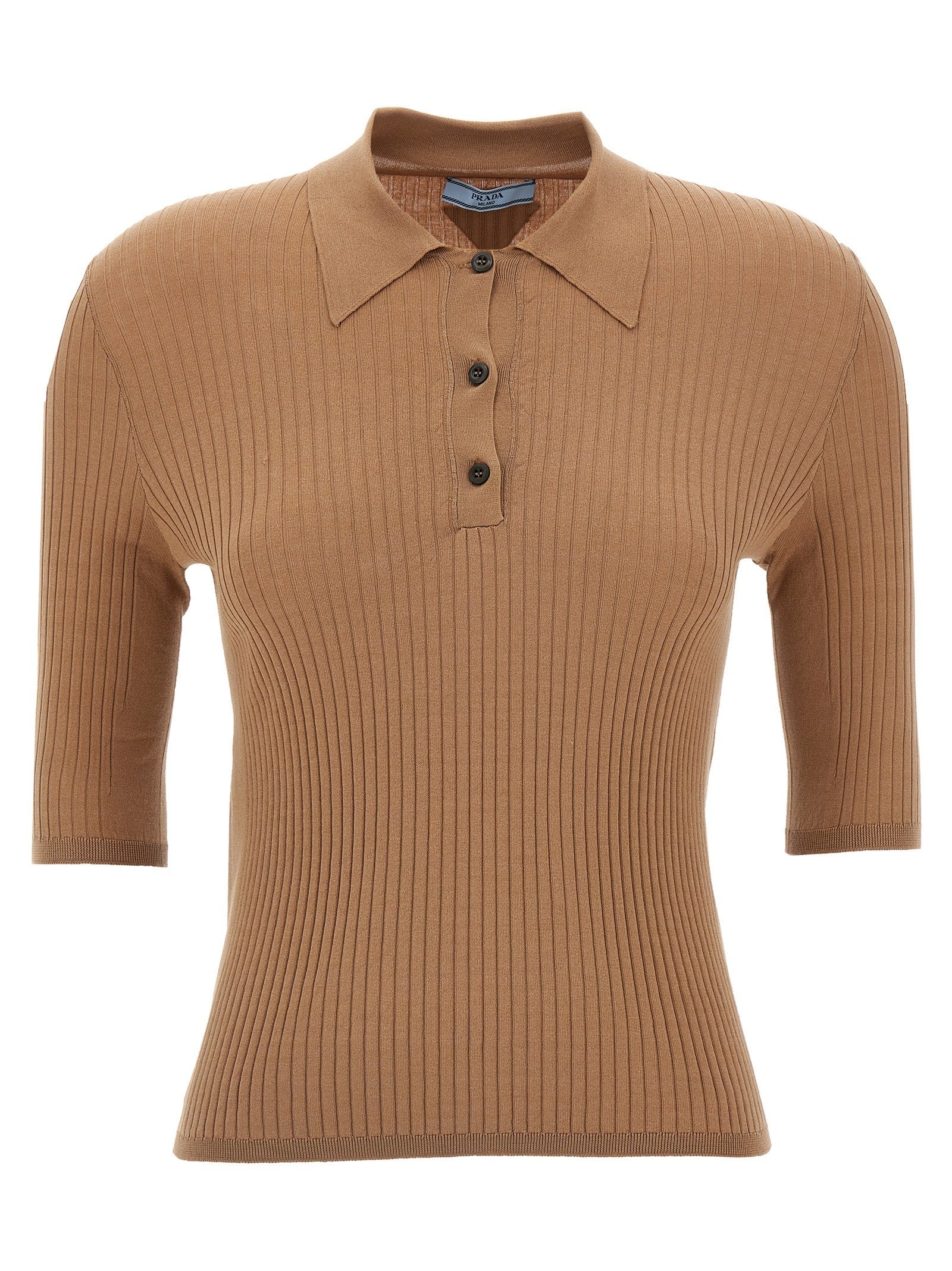PRADA Knitted Polo Shirt Beige