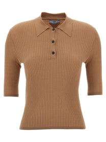 PRADA Knitted Polo Shirt Beige