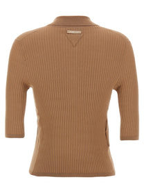 PRADA Knitted Polo Shirt Beige