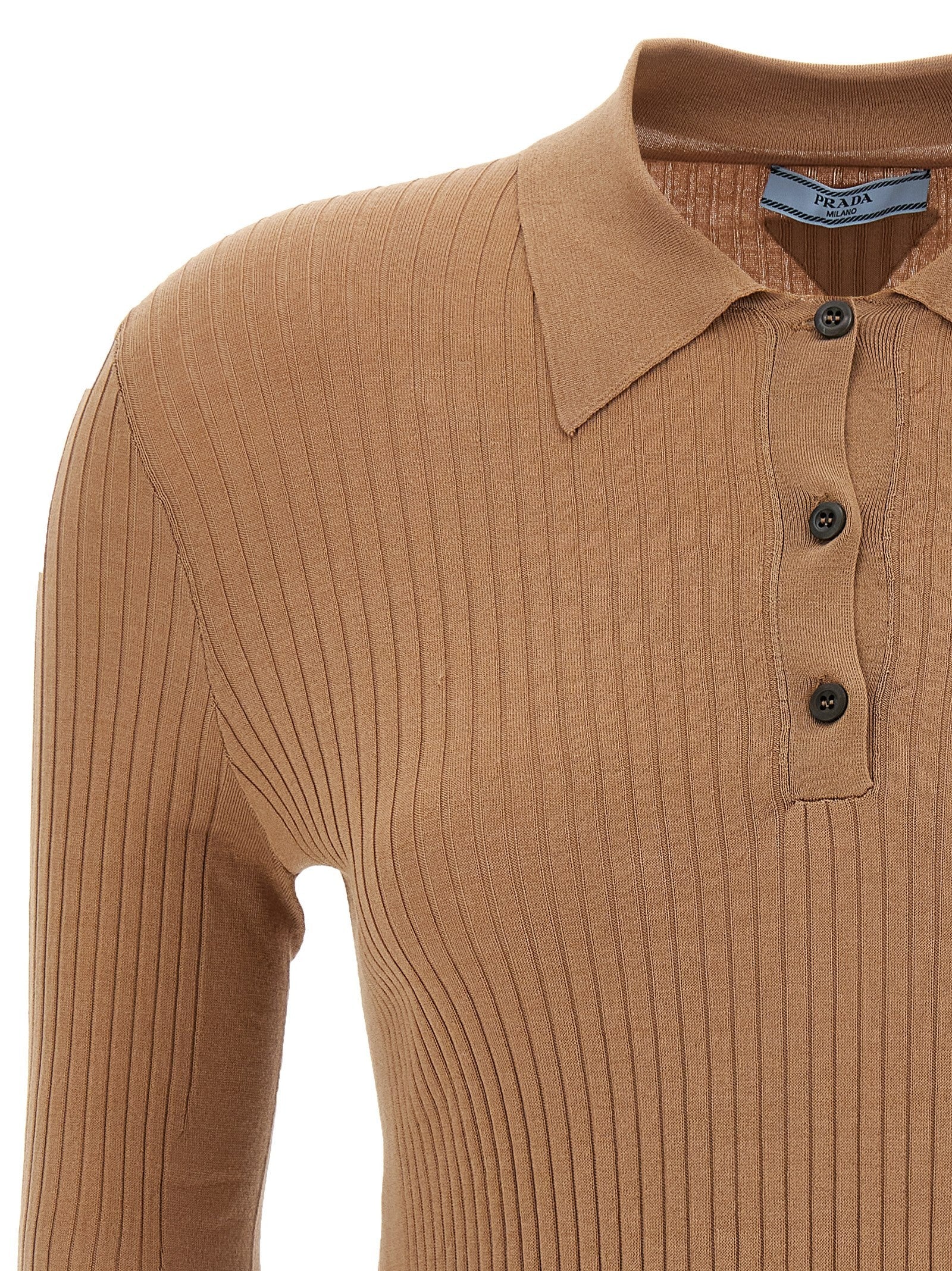 PRADA Knitted Polo Shirt Beige