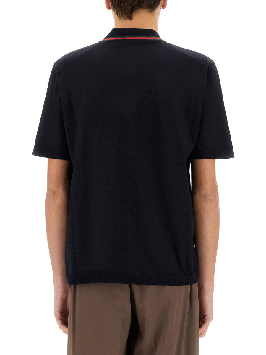 Gucci Men's Knitted Wool Polo Shirt Black, view 3