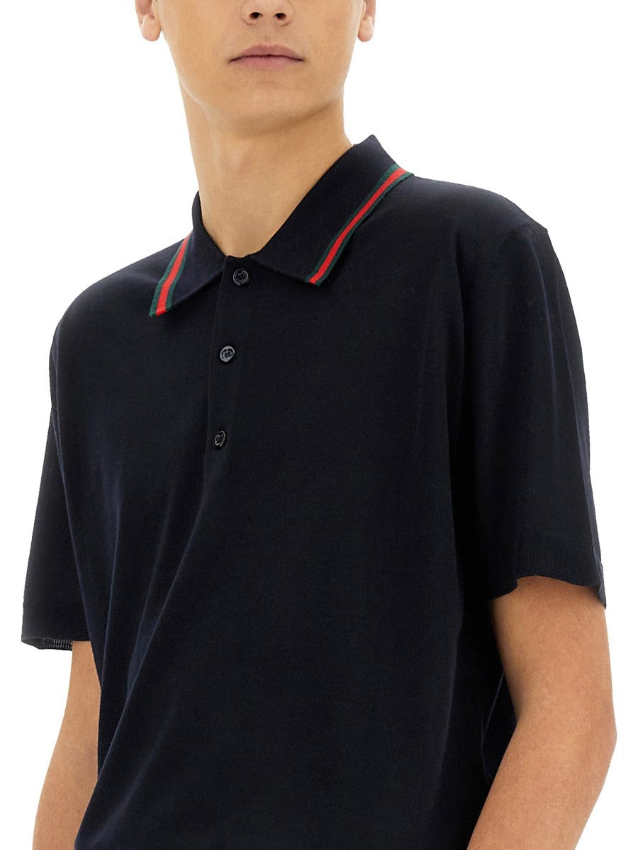 Gucci Men's Knitted Wool Polo Shirt Black, view 4