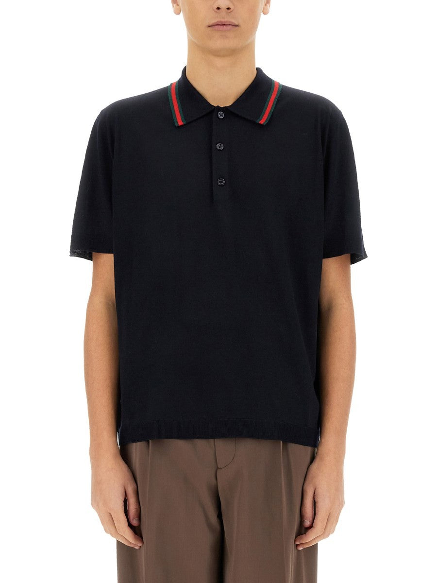 Gucci Men's Knitted Wool Polo Shirt Black